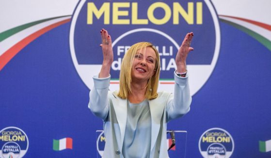 Giorgia Meloni gestures during a news conference on Sunday in Rome.