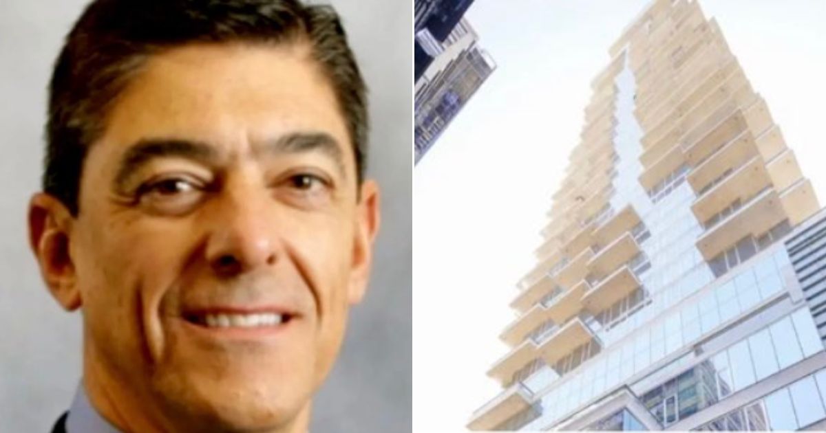 On Friday, Gustavo Arnal, the CFO of Bed Bath & Beyond, was found at the base of New York City's Jenga Tower, right.