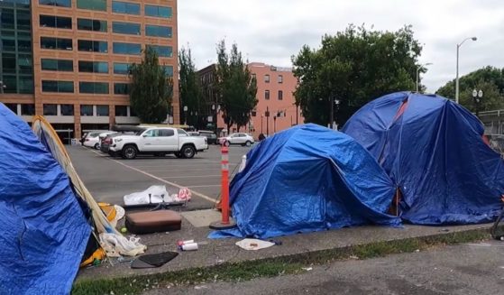 Homeless encampments line the streets in much of Portland, blocking sidewalks with tents and rubbish.