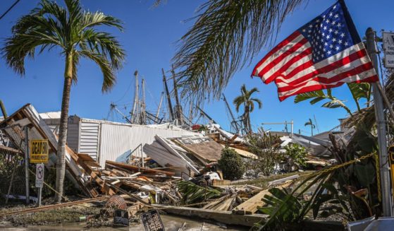 A destroyed mobile home park is seen in the aftermath of Hurricane Ian in Fort Myers Beach, Florida, on Friday.