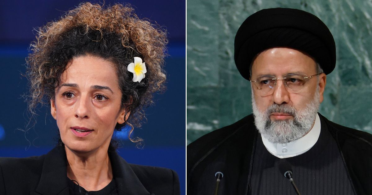 Masih Alinejad,,left, a journalist and activist, spoke out against the United States for granting a visa to Iranian President Ebrahim Raisi, right.