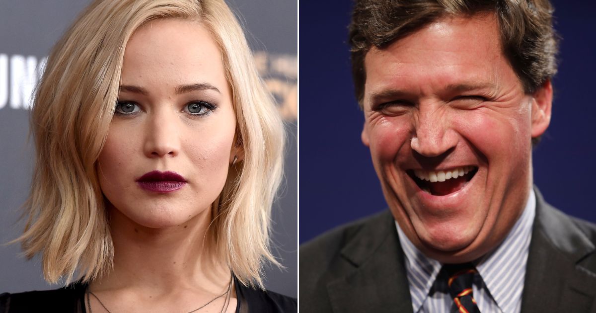 In an interview with Vogue, actress Jennifer Lawrence, left, said that she has recurring nightmares about Fox News host Tucker Carlson, right.