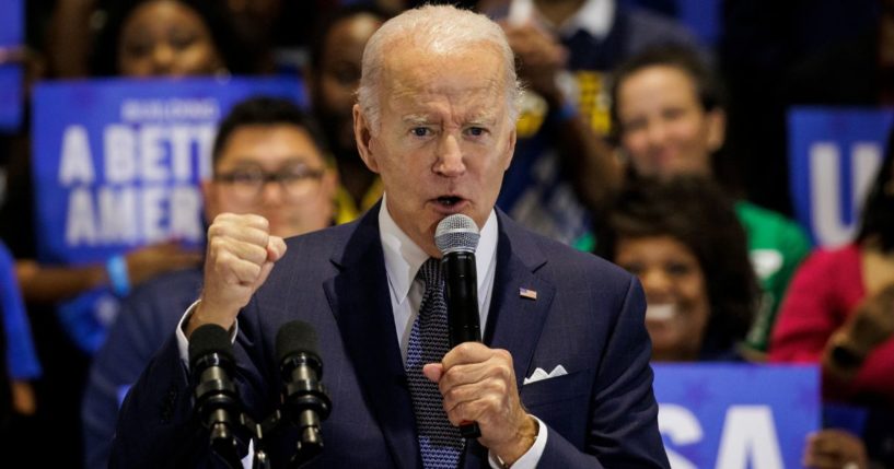 President Joe Biden speaks during a Democratic National Committee event Friday in Washington.