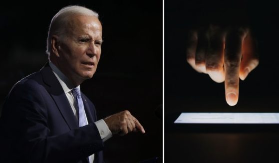 President Joe Biden delivers a speech at Independence National Historical Park on Thursday in Philadelphia. A woman uses a cellphone in the stock image on the right.