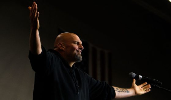 Pennsylvania senatorial candidate John Fetterman speaks during a rally at Montgomery County Community College in Blue Bell, Pennsylvania, on Sept. 11.