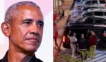 The SUV carrying former President Barack Obama was left in a disabled parking space outside a Los Angeles restaurant.