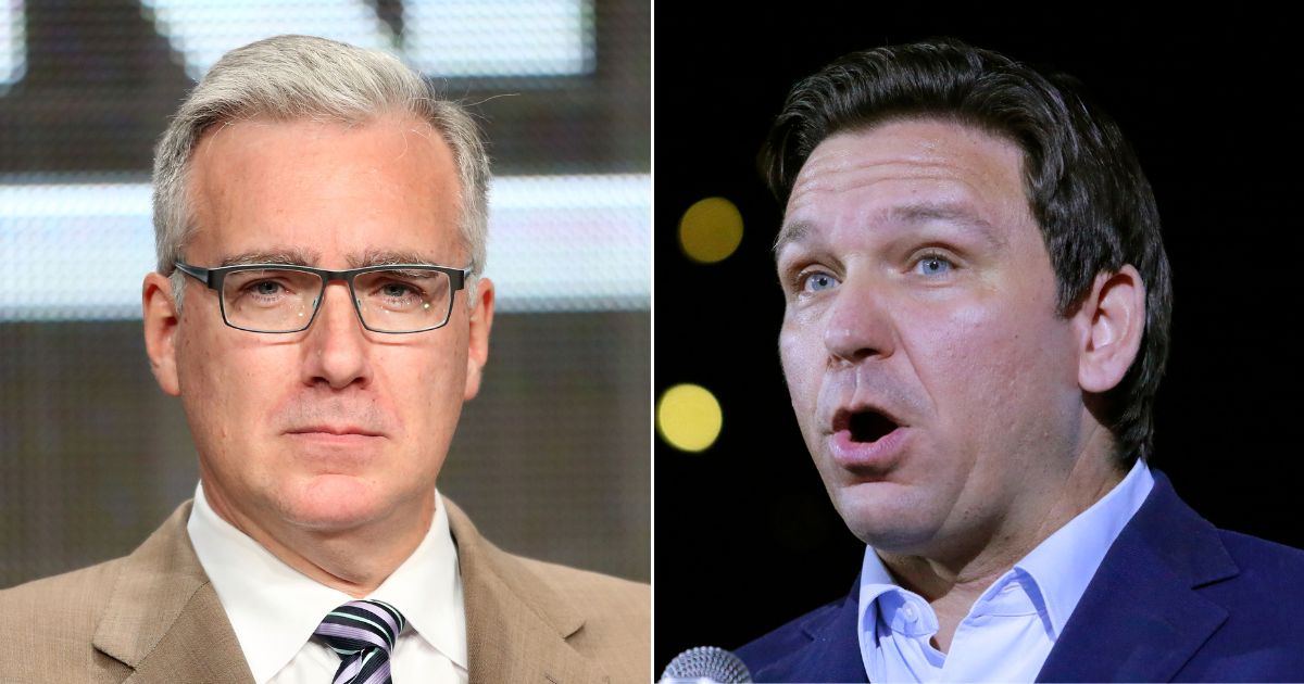 Keith Olbermann, left, sounded off on Twitter on Friday, calling GOP Gov. Ron DeSantis, right, a kidnapper for flying illegal immigrants to Martha's Vineyard and "sentencing" him to five years in prison per person.