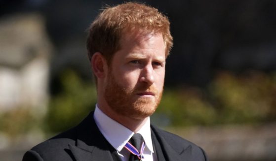Prince Harry arrives at the funeral of Prince Philip, Duke of Edinburgh, at the St. George's Chapel at Windsor Castle in Windsor, England, on April 17, 2021.