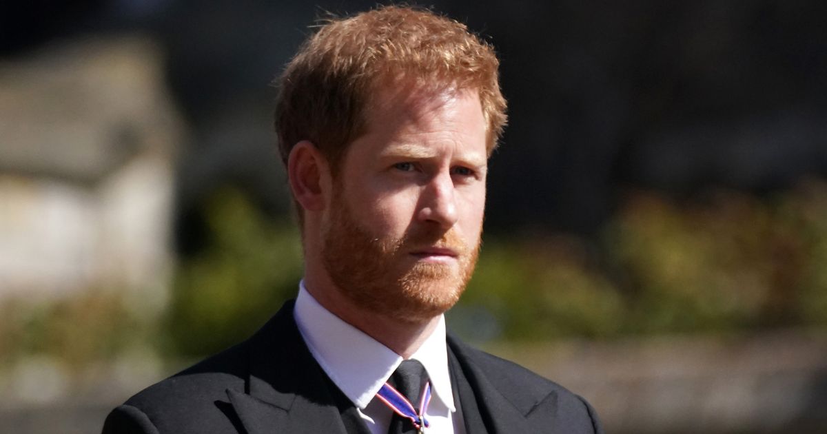 Prince Harry arrives at the funeral of Prince Philip, Duke of Edinburgh, at the St. George's Chapel at Windsor Castle in Windsor, England, on April 17, 2021.