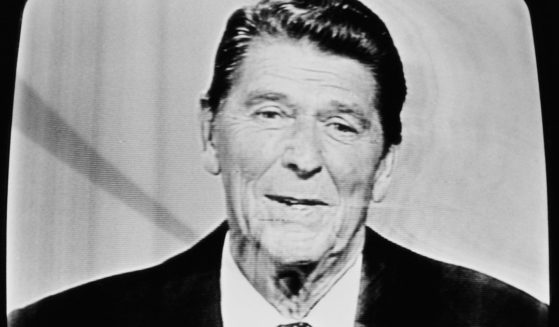 Ronald Reagan speaks on television in October 1980.