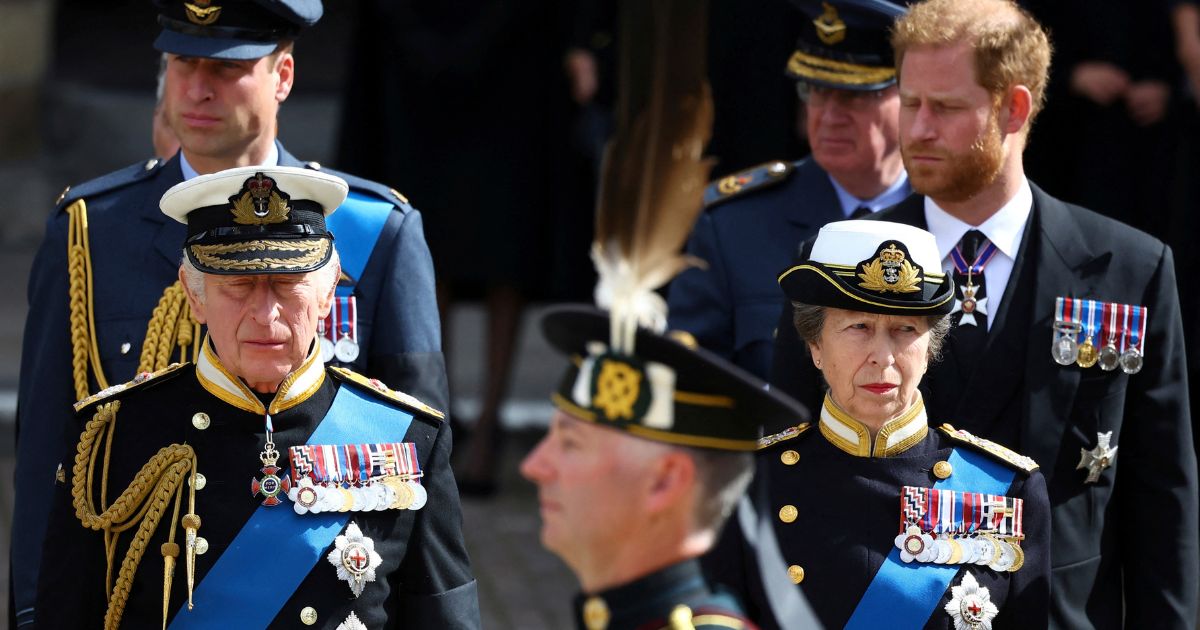 King Charles III, Princess Anne, Prince William and Prince Harry attend the state funeral and burial of Queen Elizabeth II in London on Monday.