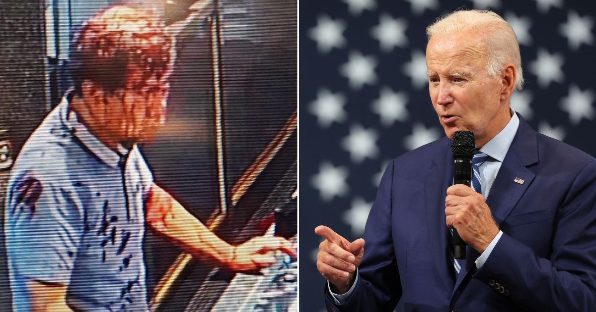 At left, Chang Suh was attacked at his store in Wilmington, Delaware. At right, President Joe Biden speaks about his "Safer America Plan" at the Marts Center in Wilkes-Barre, Pennsylvania, on Aug. 30.