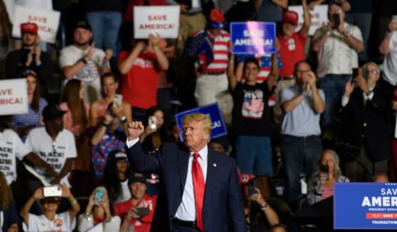 Former President Donald Trump speaks at a rally on Saturday in Youngstown, Ohio.