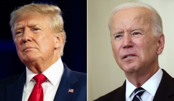 Former President Donald Trump, left, and President Joe Biden, right, both put out statements following the death of Queen Elizabeth II on Thursday. However, only Trump's mentioned God.