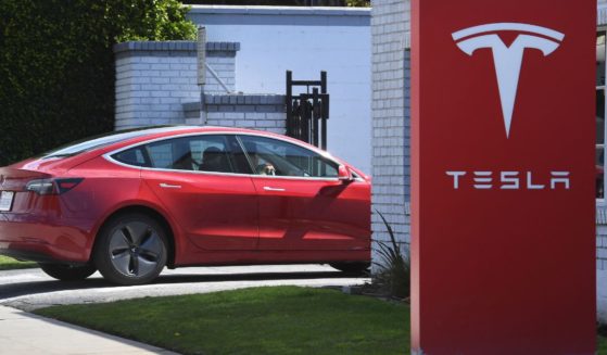 A Tesla arrives at a service center in a March 2019 file photo.