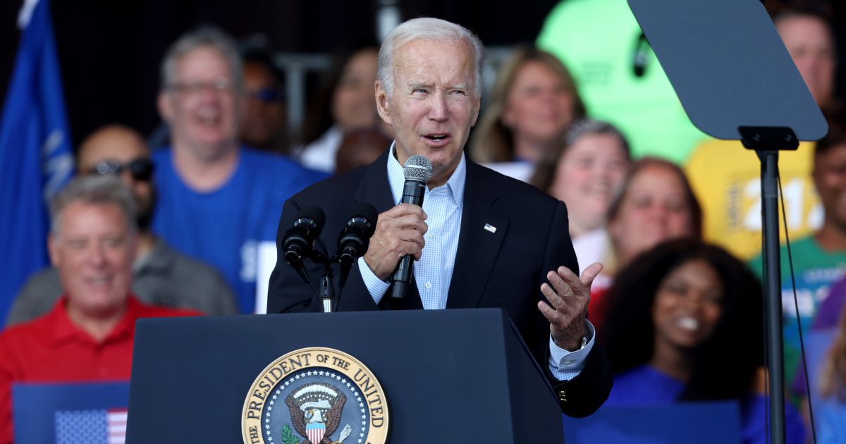 President Joe Biden speaks to a gathering of union workers Monday in Milwaukee.