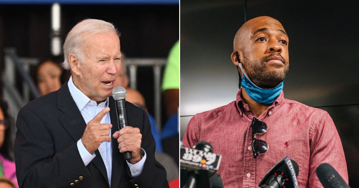 President Joe Biden, left; Wisconsin Democratic candidate for Senate Mandela Barnes, right.