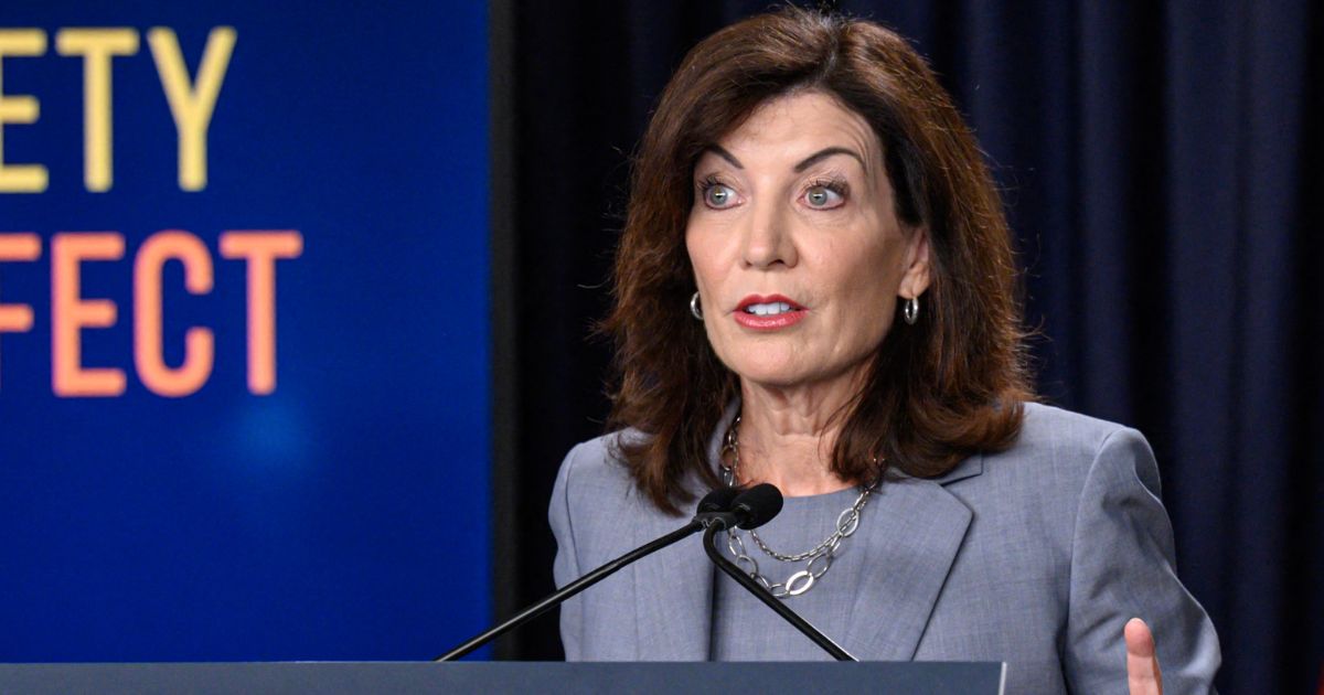 New York Gov. Kathy Hochul announces new concealed carry gun regulations at an Aug. 31 news conference.