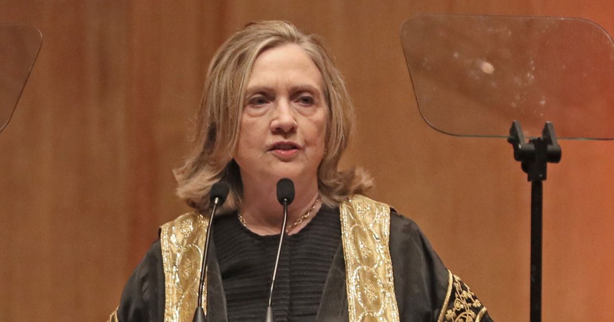 Former Secretary of State Hillary Clinton, pictured in a 2021 file photo at Queen's University in Belfast, Northern Ireland.