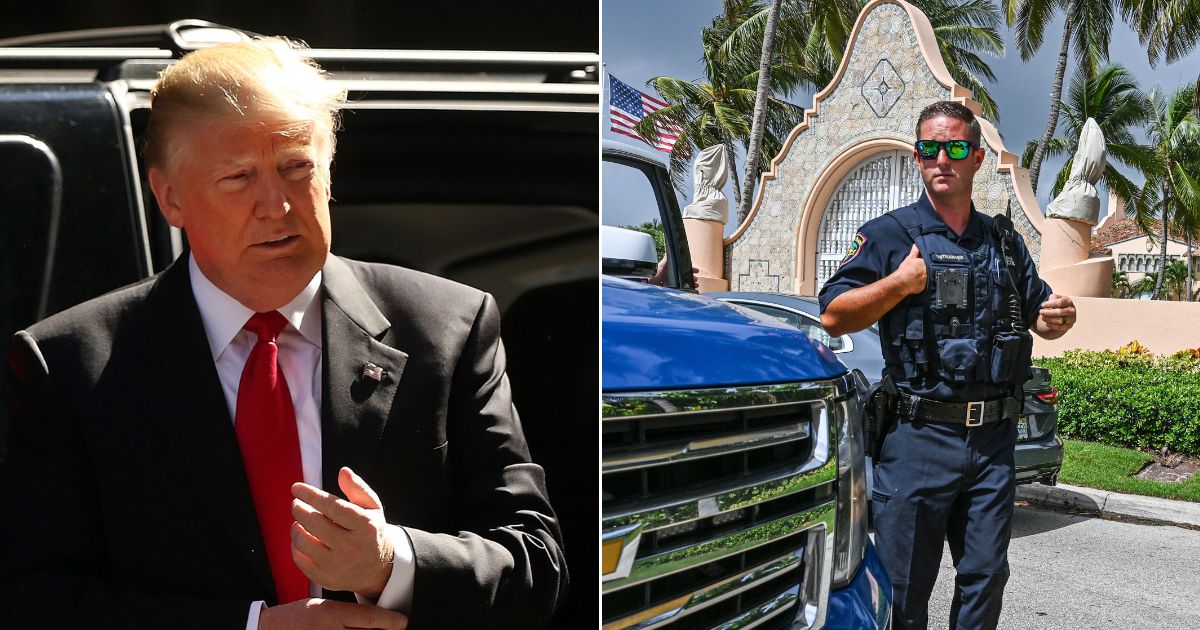 Former President Donald Trump, left; an image from the Aug. 8 raid on Trump's home, Florida, right.