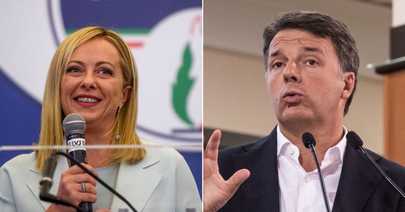 Giorgia Meloni, Italy's likely next prime minister, left; former Italian Prime Minister Matteo Renzi, right.