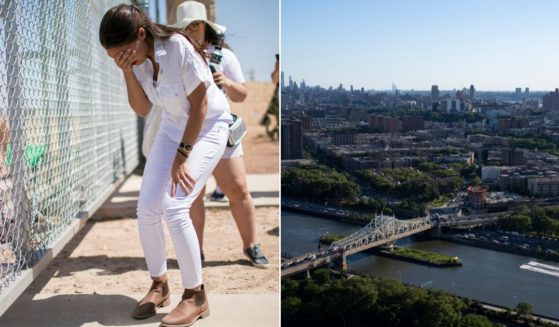 Alexandria Ocasio-Cortez, left, is about to have a tent city in her home district of the Bronx, right.