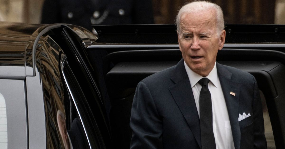 President Joe Biden arrives at Westminster Abbey in London on Monday for the State Funeral Service for Britain's Queen Elizabeth II.