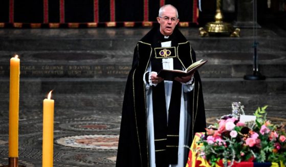 The Archbishop of Canterbury Justin Welby gives a reading at the funeral of Queen Elizabeth II in Westminster Abbey in central London, on Monday.