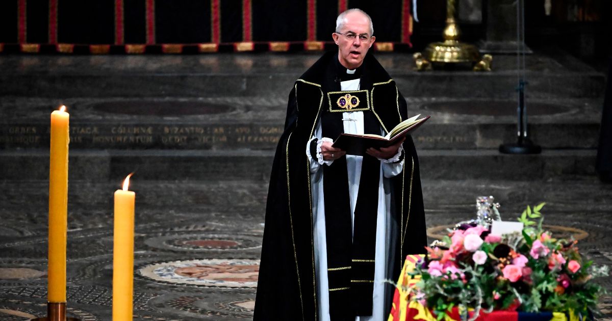 The Archbishop of Canterbury Justin Welby gives a reading at the funeral of Queen Elizabeth II in Westminster Abbey in central London, on Monday.