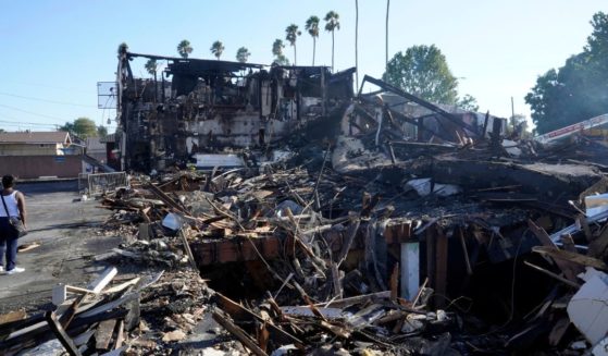 Victory Baptist Church was destroyed in a fire on Sunday in Los Angeles.