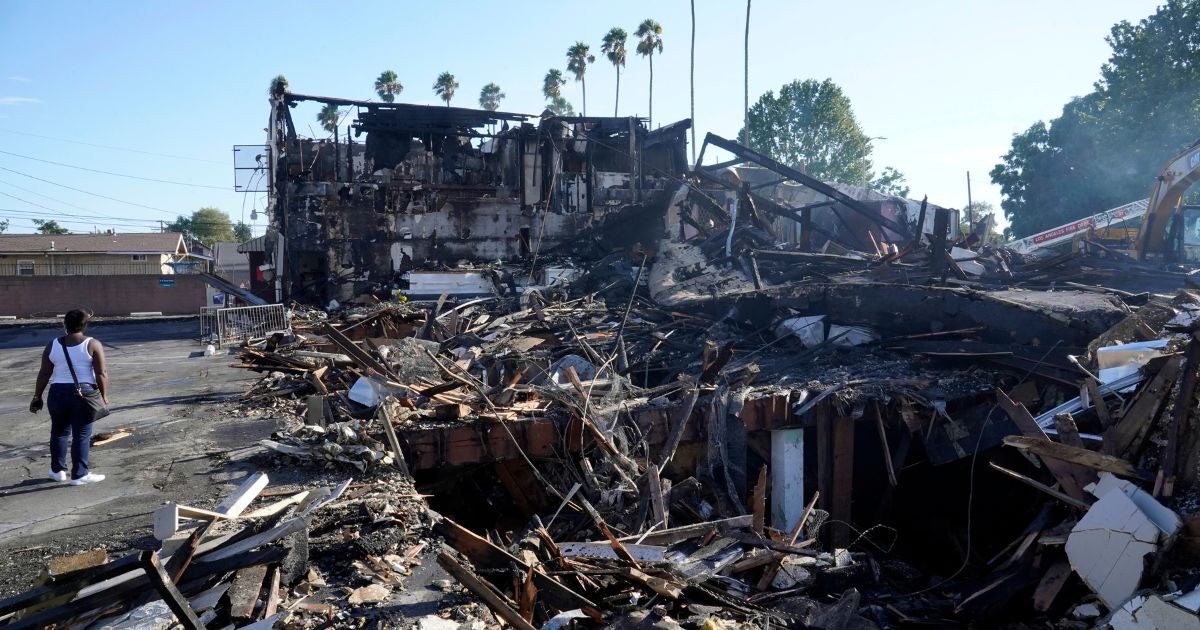 Victory Baptist Church was destroyed in a fire on Sunday in Los Angeles.