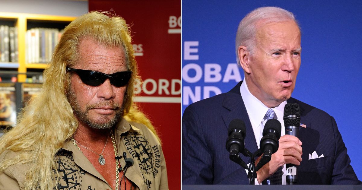 "Dog the Bounty Hunter" shared his "theory" on President Joe Biden, right, on Friday at a Christian conference in Council Bluffs, Iowa.
