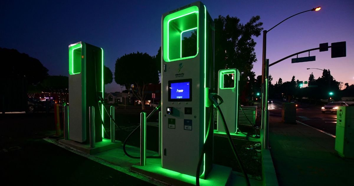 An electric vehicle charging station in Monterey Park, California, on May 18, 2021.