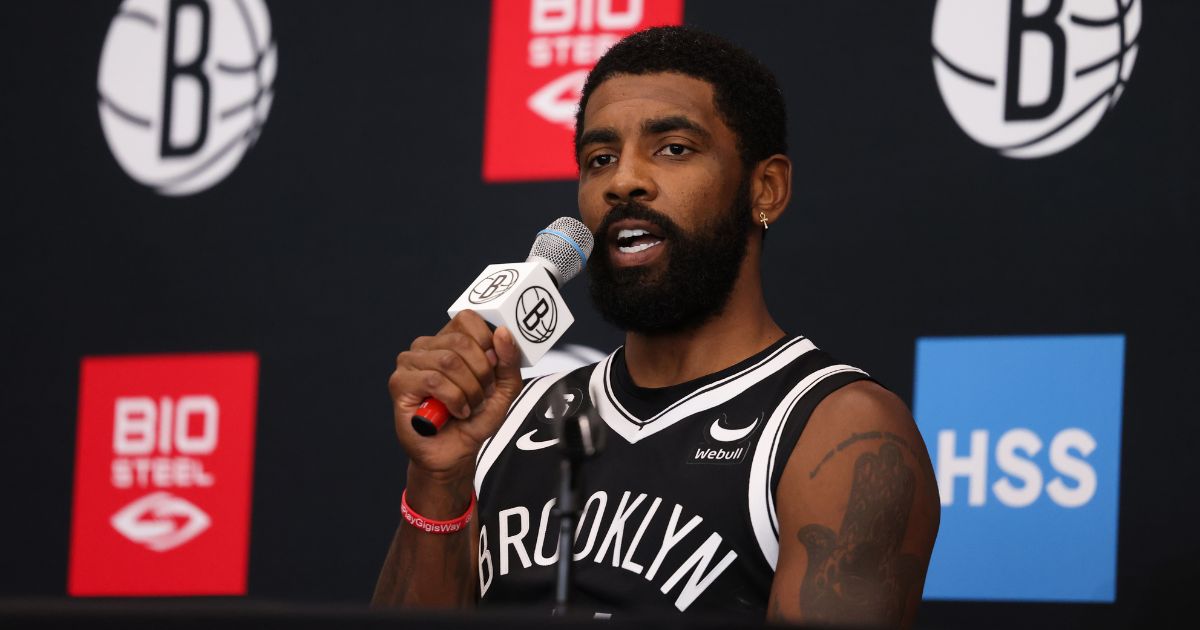 Kyrie Irving of the Brooklyn Nets speaks during a press conference at Brooklyn Nets Media Day at HSS Training Center on Sept. 26 in the Brooklyn borough of New York City.