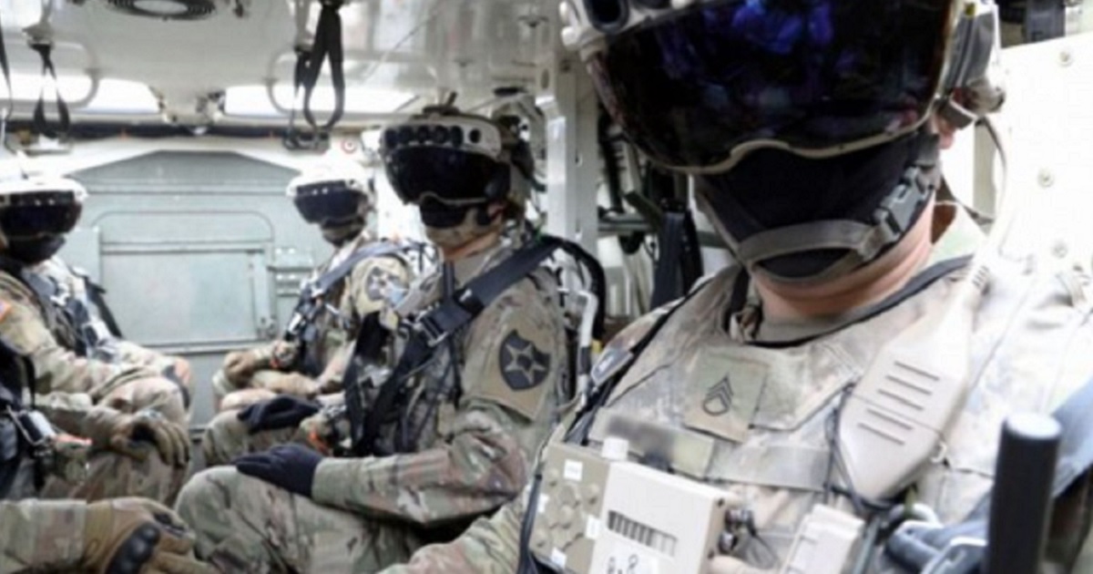 Soldiers wearing combat simulation goggles.