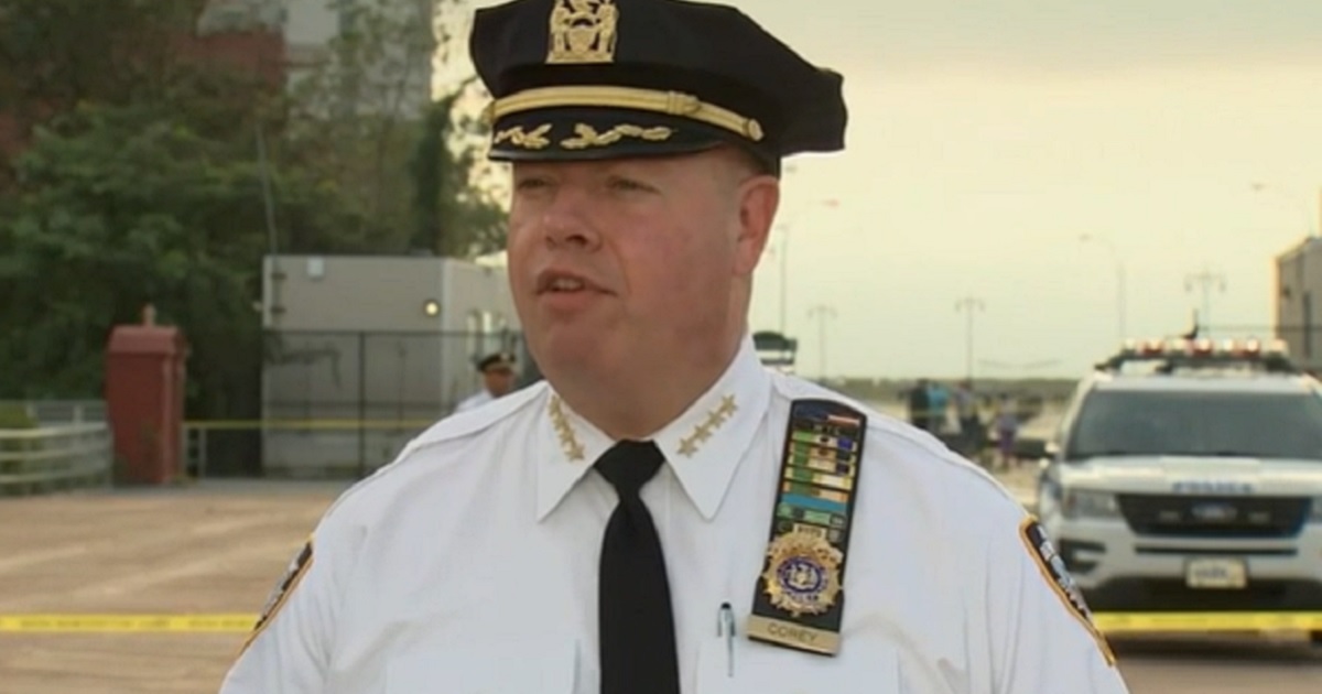 New York Police Chief of Department Brian Corey addresses reporters Monday on Coney Island