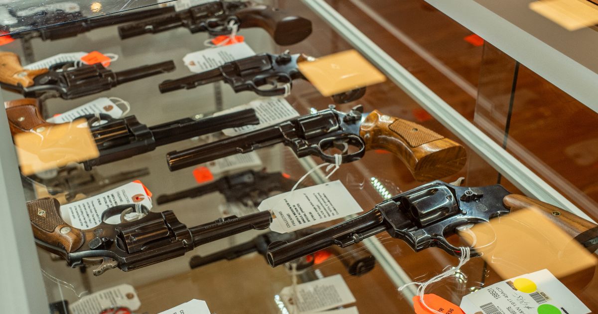 revolvers for sale in a gun store
