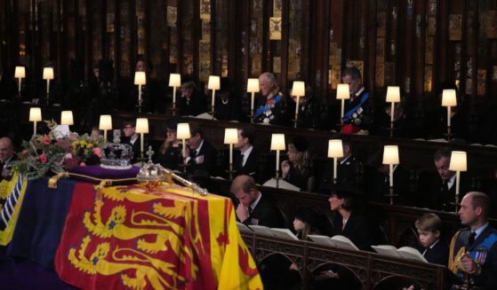 The above image is during the Committal Service for Queen Elizabeth, at St. George's Chapel in Windsor Castle on Monday in Windsor, England.