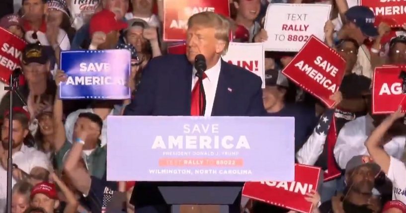 Former President Donald Trump speaks at a rally in Wilmington, North Carolina.