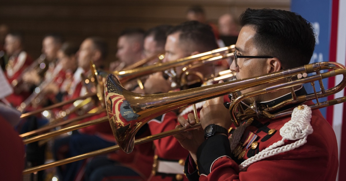 "The President's Own" United States Marine Band plays Tuesday during a visit by President Joe Biden to Wilkes-Barre, Pennsylvania.