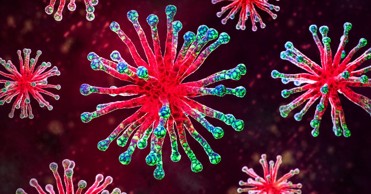 A virus is seen under a microscope in this stock image.