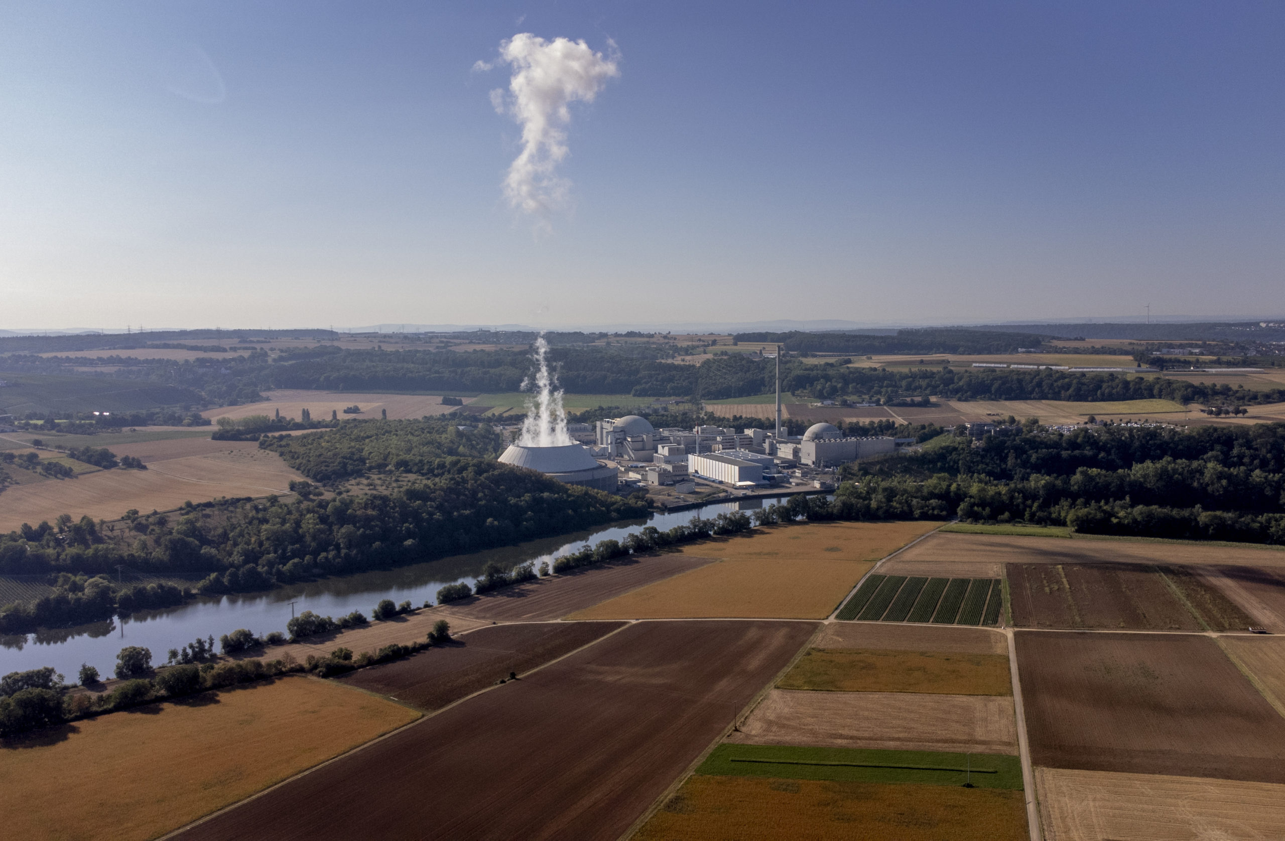 Smoke rises from the German nuclear power plant in Neckarwestheim, Germany on Aug. 22.