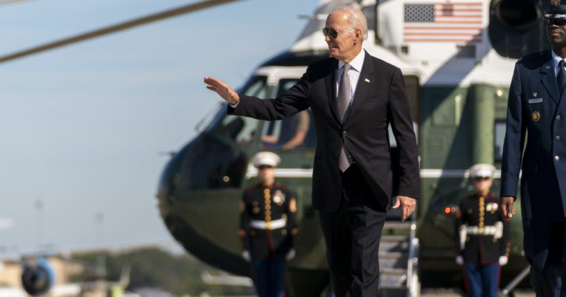 President Joe Biden boards Air Force One at Andrews Air Force Base, Maryland, on Thursday.