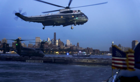 President Joe Biden, aboard Marine One, gets set to arrive at the Wall Street Landing Zone in New York City on Thursday to attend a Democratic Senatorial Campaign Committee reception.