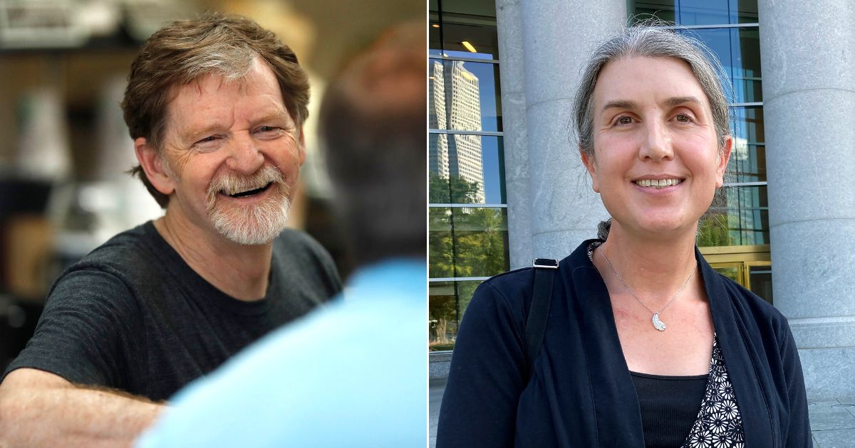 Jack Phillips, owner of Masterpiece Cakeshop in Lakewood, Colorado, is in a legal fight with transgender lawyer Autumn Scardina, right.
