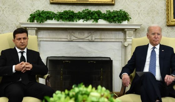 President Joe Biden, right, meets with Ukrainian President Volodymyr Zelenskyy, left, in the Oval Office of the White House on Sept. 1, 2021.