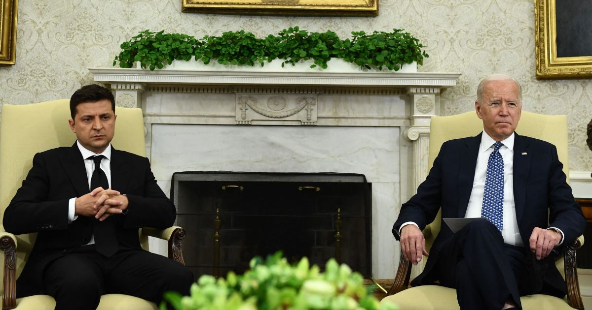 President Joe Biden, right, meets with Ukrainian President Volodymyr Zelenskyy, left, in the Oval Office of the White House on Sept. 1, 2021.