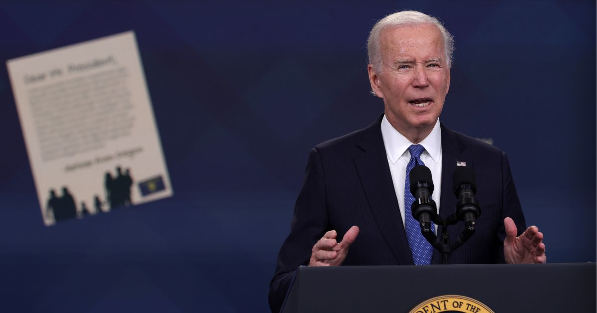 President Joe Biden speaks about the administration's student debt relief plan in the South Court Auditorium of the Eisenhower Executive Office Building in Washington on Monday.