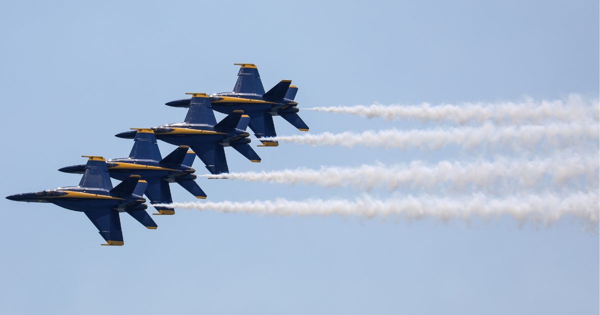 The Navy Blue Angels perform at the Bethpage Airshow over Jones Beach in Wantagh, New York, for Memorial Day Weekend on May 29.