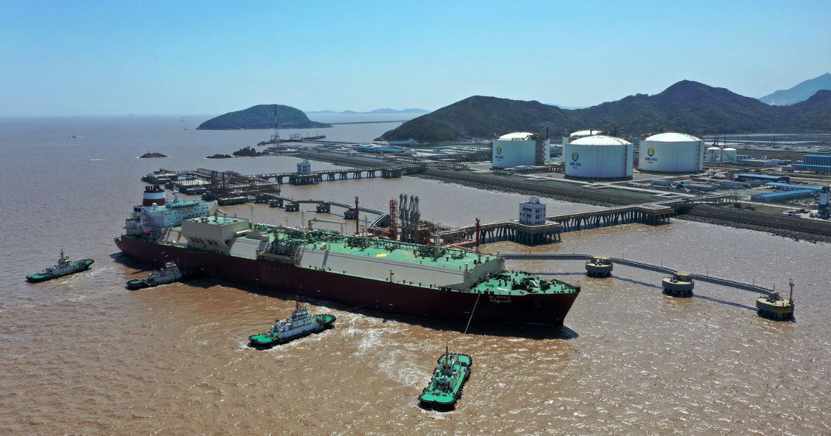 A Q-Max ultra-large liquefied natural gas ship arrives in Zhoushan, China, on April 5, 2021.